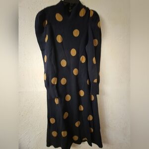 Black Knit Dress with Gold Polka Dots